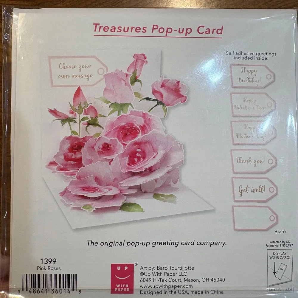 Up With Paper Pink Roses Treasures Pop Up Card Birthday Valentine's‎ Mom Mother